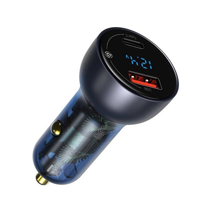 Baseus Auto-Ladegerät USB / USB Typ C 65 W 5 A SCP Quick Charge 4.0+ Power Delivery 3.0 LCD Bildschirm + USB Typ C - USB Typ C kabel transparent (CCKX-C0A)