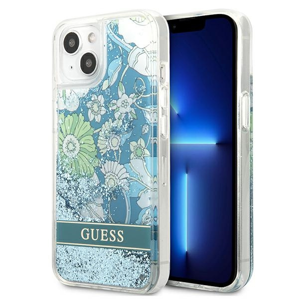 Hülle GUESS Apple iPhone 13 Mini Flower Liquid Glitter Grün Hartcase