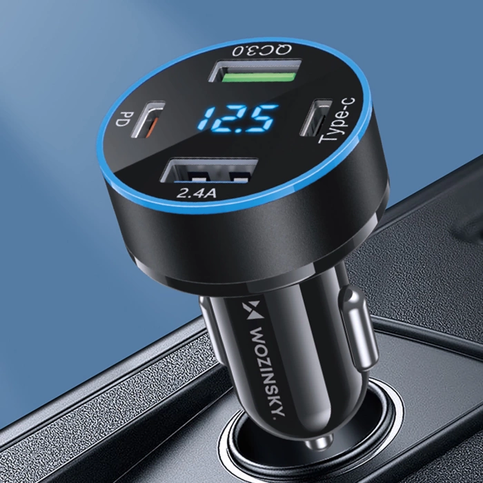 Wozinsky WDCCB Autoladegerät mit Display 50W 2xUSB-C / 2xUSB-A - Schwarz