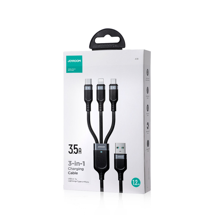 Câble 3-en-1 Joyroom Multi-Use Series S-1T3018A18 Lightning USB-C micro USB 1,2 m - noir