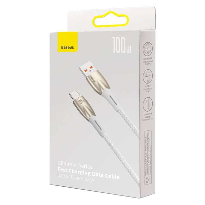 Baseus Glimmer Series kabel pro rychlé nabíjení USB-A - USB-C 100W 480Mbps 1m bílá
