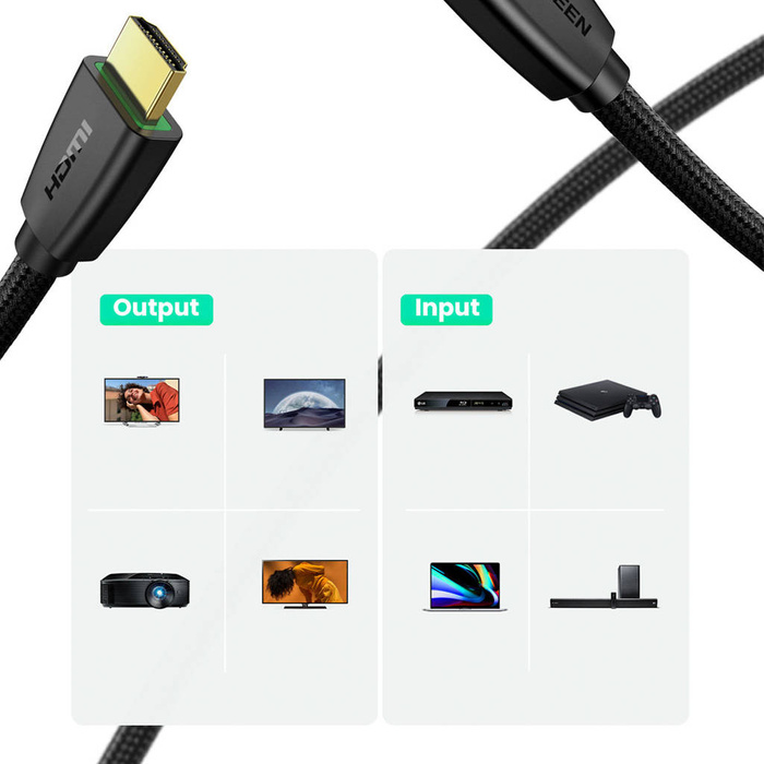Uzelený silný Kábel HDMI 2.0 nylonový opletený kábel 4K 60 Hz 3D 18 Gbps HDR ARC Ethernet (HEC) 48 bit 1,5 m čierny (HD118 40409)