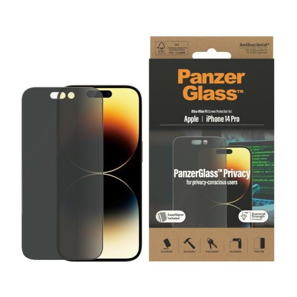 PanzerGlass Ultra-Wide Fit iPhone 14 Pro 6.1" Privacy Screen Protection Antibacterial Easy Aligner Included P2784