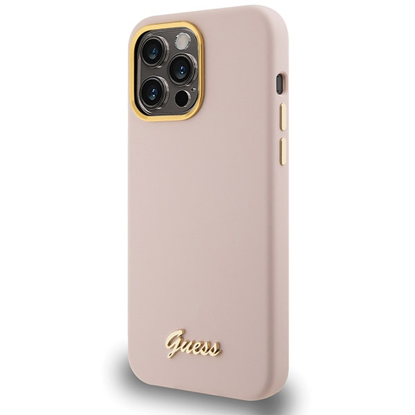 Etui Guess GUHCP15XSMBSLP iPhone 15 Pro Max 6.7" różowy/pink hardcase Silicone Script Metal Logo & Frame Case