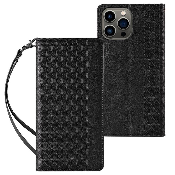Custodia con cinturino magnetico Custodia per iPhone 14 Plus Flip Wallet Mini Lanyard Stand nero
