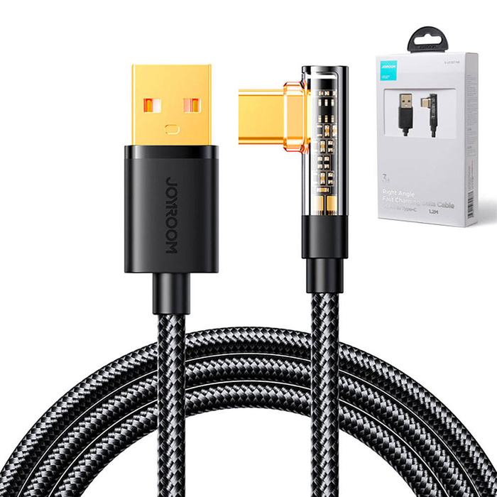 Joyroom USB C kabel šikmý - USB pro rychlé nabíjení a přenos dat 3A 1,2 m černý (S-UC027A6)