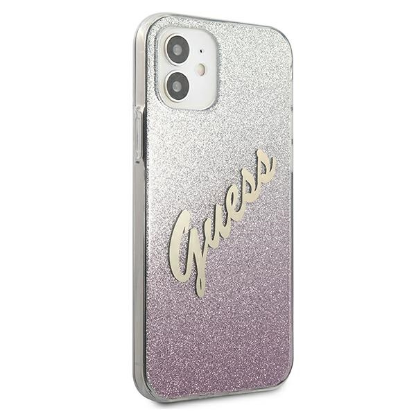 Pouzdro GUESS Apple iPhone 12 Mini Glitter Gradient Script GUHCP12SPCUGLSPI Růžové pevné pouzdro