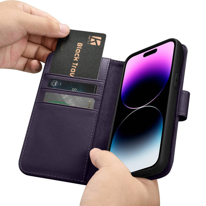 iCarer Wallet Case 2in1 for iPhone 14 Pro Max Leather Flip Cover Anti-RFID dark purple (WMI14220728-DP)