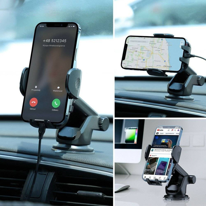  téléfono portable Joyroom automotive support avec bras d'extension télescopique pour le tableau de bord et le pare-brise noir (JR-ZS259)