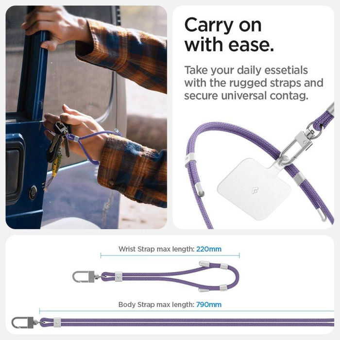 Spigen CORDÓN UNIVERSAL JUEGO DE CORREAS BANDOLERA Y DE MUÑECA MORADO OSCURO