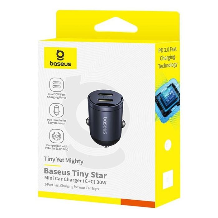 Ładowarka samochodowa BASEUS MINI TINY STAR 30W PD 2xUSB-C BLACK