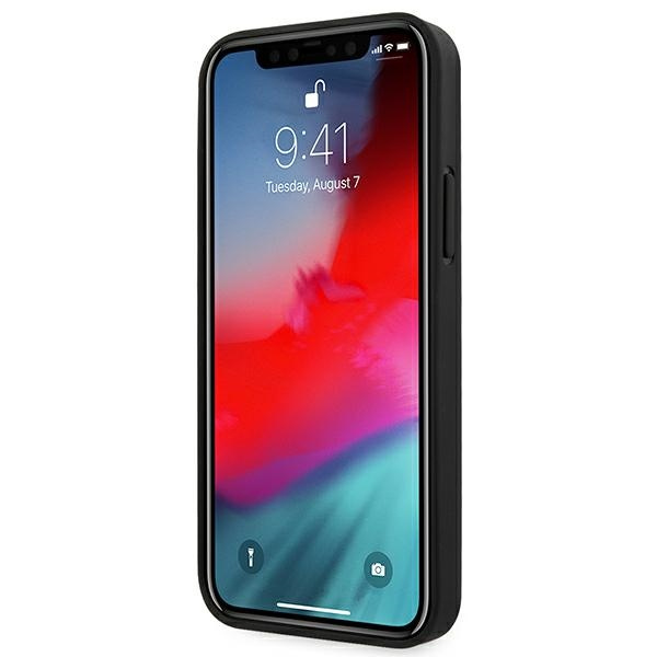 Hülle Ferrari FEOMSHCP12LBK iPhone 12 Pro Max schwarz/schwarz Hardcase Off Track Leder Nylon Stripe