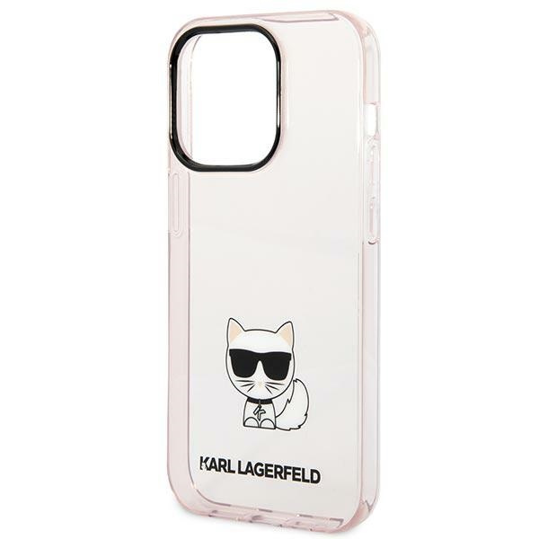 Hülle KARL LAGERFELD Apple iPhone 14 Pro Max Transparent Choupette Body Rosa Hartcase