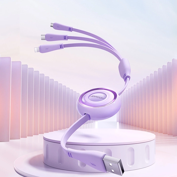 Joyroom S-A40 Colourful Series Cavo retrattile 3in1 da USB-A a USB-C / Lightning / microUSB 1m - viola
