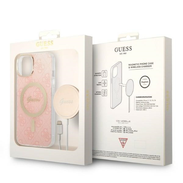 Set Case Guess Case+ Charger iPhone 14 Plus 6.7" pink/pink hard case 4G Print MagSafe