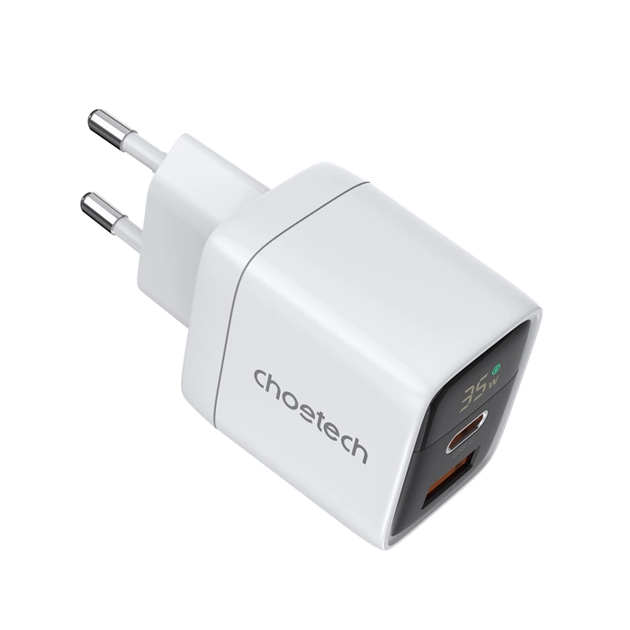 Choetech PD6052 Caricatore da muro USB-C USB-A PD 35W GaN con display - bianco