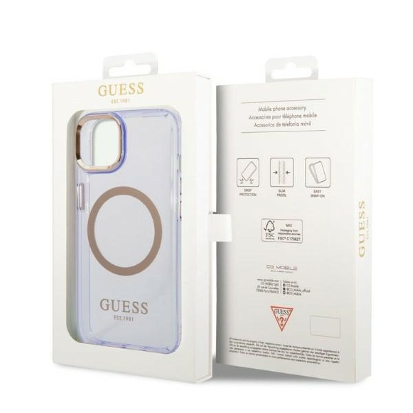 Guess GUHMP14SHTCMU iPhone 14 6,1" fialová/fialová tvrdá case Zlatý obrys průsvitný MagSafe