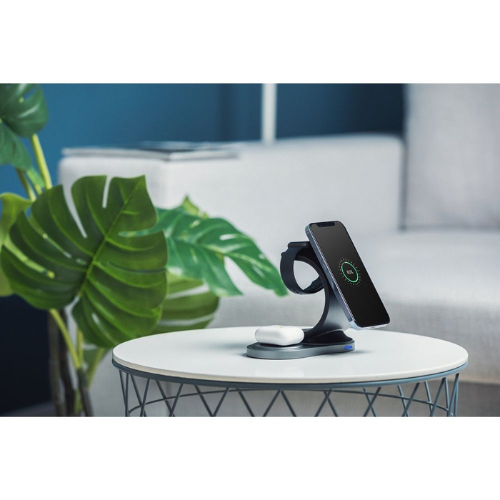 Forcell ladergerät induktiv Qi 3in1 15W WC12 unterstützt das Laden von MagSafe schwarz