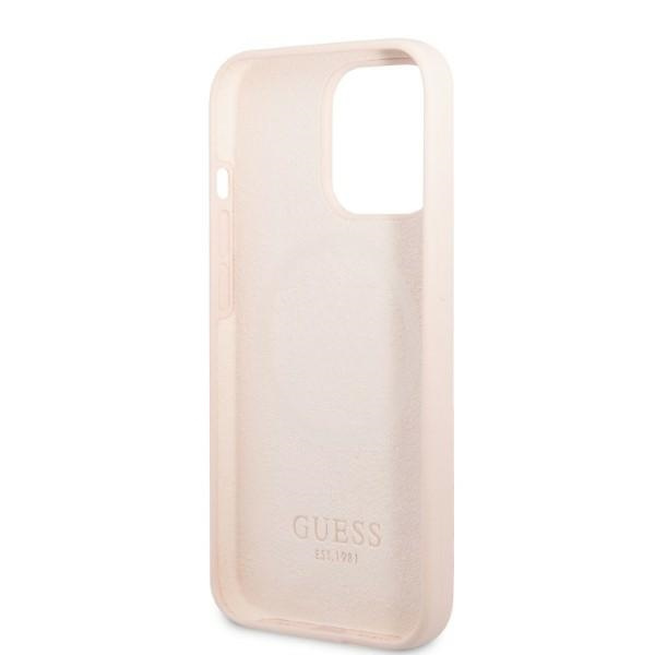 Case GUESS Apple iPhone 13 Pro Max Silicone Logo Plate MagSafe Pink Hardcase