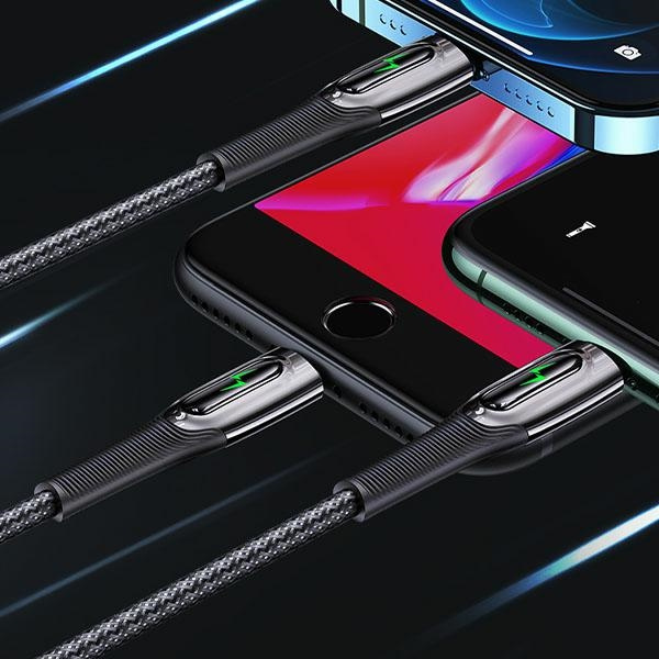 USAMS Kabel geflochtenes USB-C zu Lightning Smart Power-off 20W PD Kabel 1.2m schwarz/schwarz SJ518USB01 (US-SJ518)