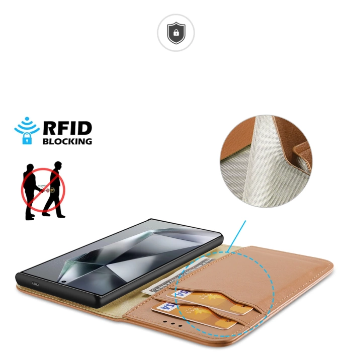 Etui Dux Ducis HIVo avec rabat et bloqueur RFID pour Samsung Galaxy S24 Ultra - marron