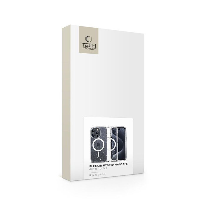 Case Tech-protect Flexair Hybrid MagSafe iPhone 15 Pro Glitter Clear Case