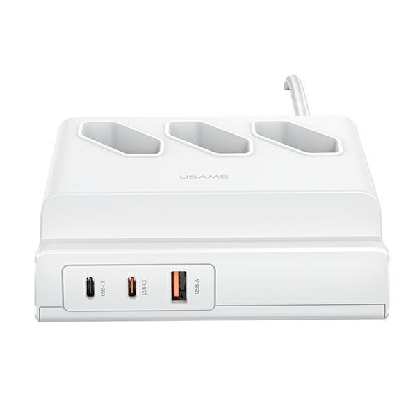 USAMS Napájecí lišta 65W Super Si Rychlé nabíjení USB Prodlužovací zásuvka EU bílá/bílá CC160TC01 (US-CC160)