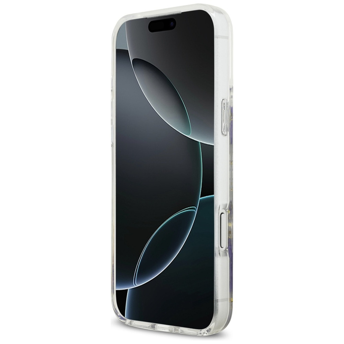 Etui Guess Resin Flowers Glitter MagSafe do iPhone 17 Pro Max fioletowy