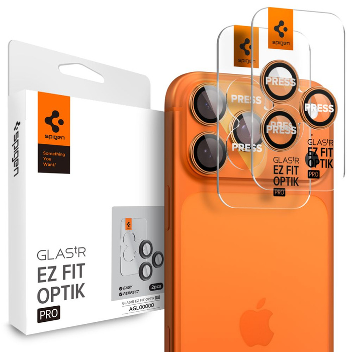 CAMERA PROTECTOR Spigen OPTIK PRO GLAS.TR "EZ FIT" CAMERA PROTECTOR 2-PACK IPhone 16 PRO / MAX / 17 PRO / MAX ORANGE