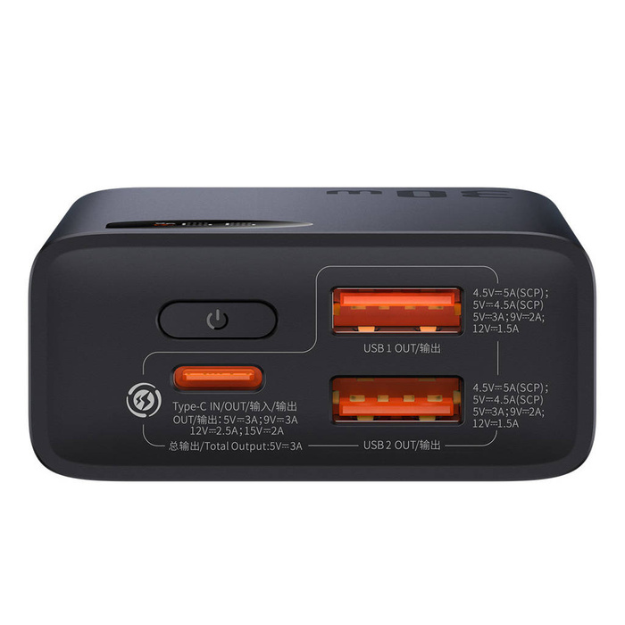 Baseus Adaman2 powerbank s displejem digital 10000mAh 30W 2 x USB / 1x USB Type C Overseas Edition PD QC SCP černá (PPAD040101)