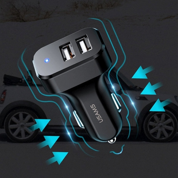 USAMS Car charger 2xUSB C13 2,1A 3in1 microUSB / USB-C / lightning black
