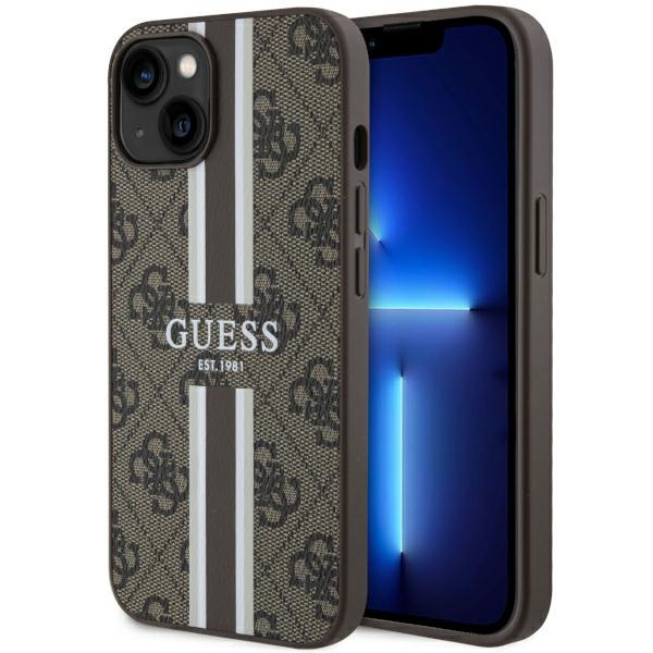 Case Guess GUHMP14MP4RPSW iPhone 14 Plus 6.7" brown/brown hardcase 4G Printed Stripes MagSafe Case
