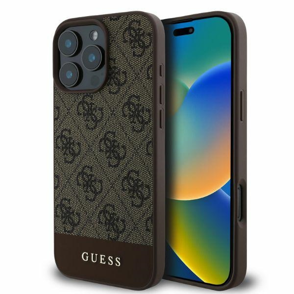 Etui Guess iPhone 16 Pro Max brązowy/brown HC PC/TPU 4G PU Bottom Stripe