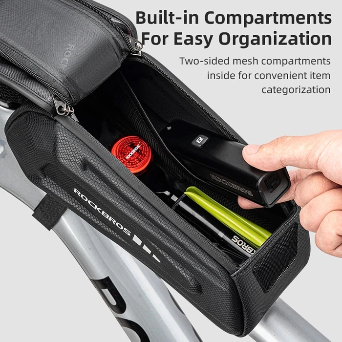 Rockbros 30120064001 wasserdichte Rahmen-Fahrradtasche mit Telefonabdeckung – Schwarz