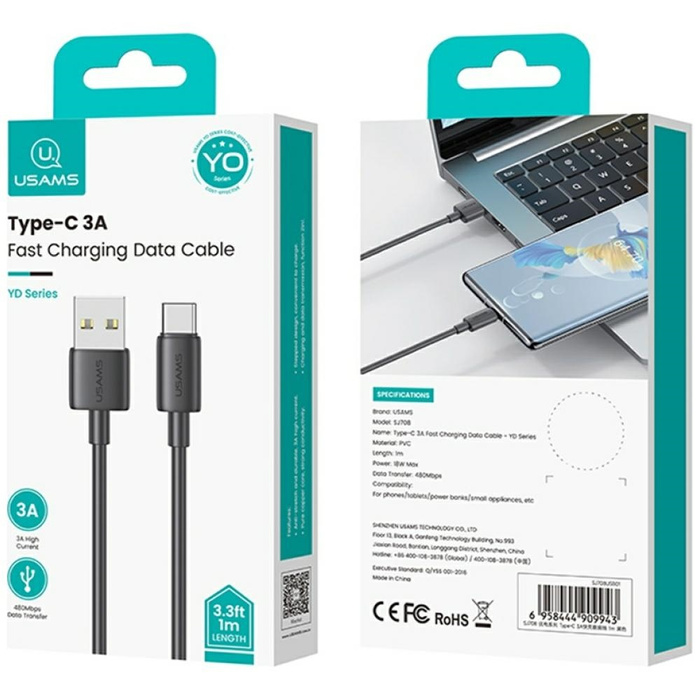 Kabel USAMS YD Series SJ708 18W 3A USB-A do USB-C 1m biały