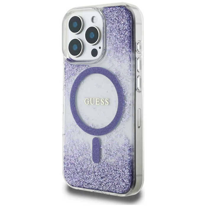 Etui Guess HC Resin Bottom Glitter do     iPhone 16 Pro MagSafe fioletowy