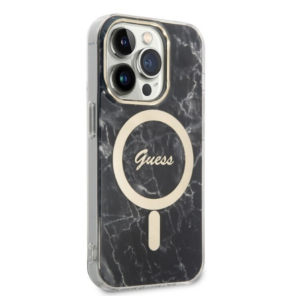 Sada Pouzdro Guess Case+ nabíječka iPhone 14 Pro Max 6,7" černá/černá tvrdá case Marble MagSafe
