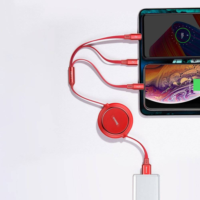 Baseus Golden Loop retractable 3in1 USB cable - micro USB / Lightning / USB-C 3.5A 35cm - 120cm black (CAMLT-JH01)