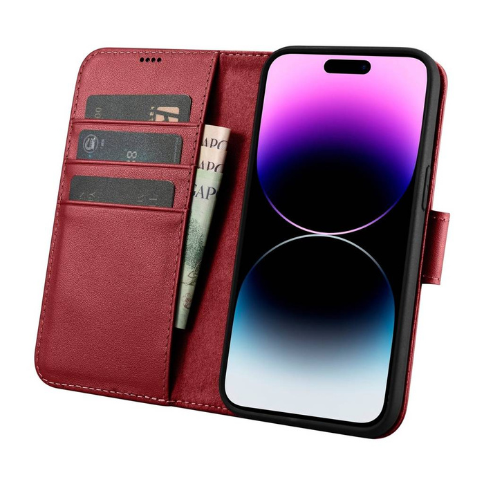 iCarer Wallet Case 2in1 iPhone 14 Pro Max Leder Flip Cover Anti-RFID rot (WMI14220728-RD)