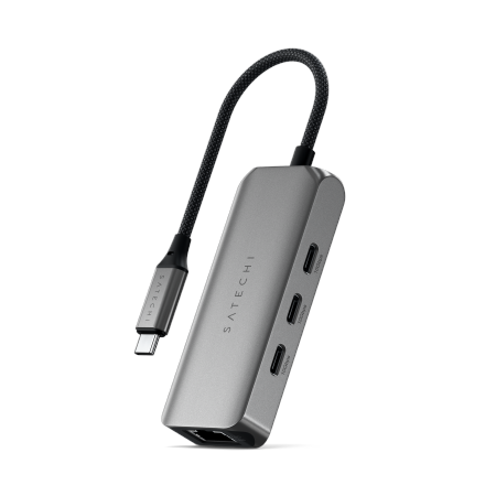 Satechi 4-In-1 USB-C Hub - hub do urządzeń mobilnych USB-C (3x USB-C 3.2 gen2 10Gbps, 2.5 Gigabit Ethernet) (space gray)
