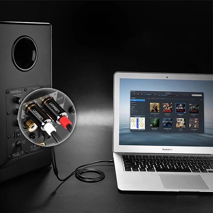 Câble audio câble Ugreen mini jack 3,5 mm - 2RCA 1,5 m noir (AV116)