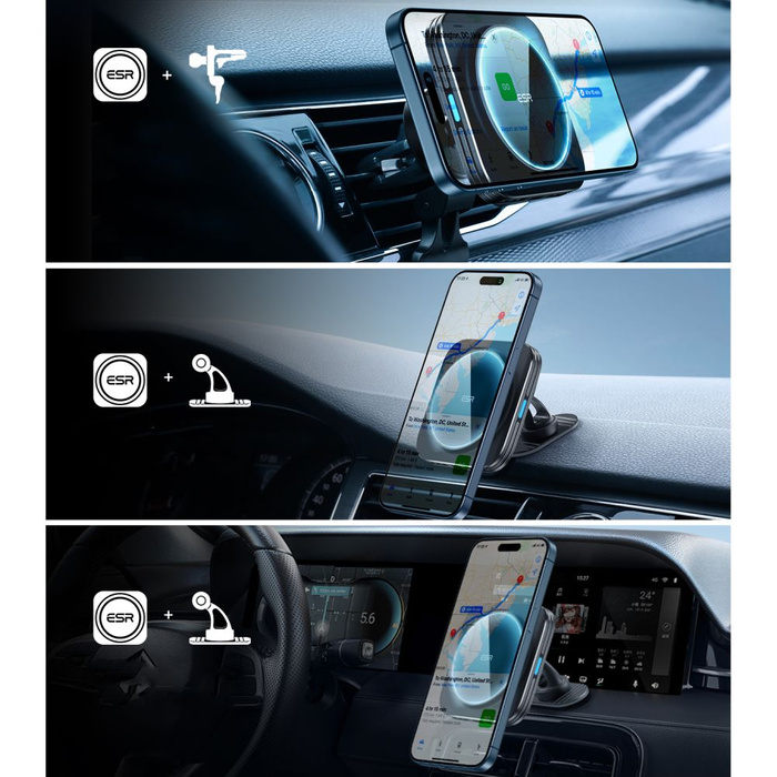 ESR HALOLOCK MagNETIC MagSafe VENT AUTOHALTERUNG DRAHTLOSES LADEGERÄT QI2 15W SCHWARZ