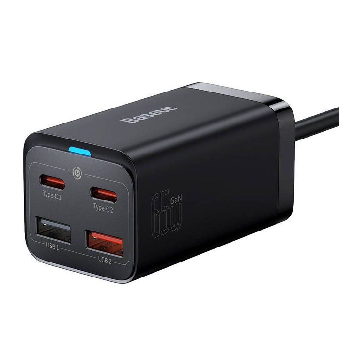 Baseus GaN3 Pro schnelles GaN-Ladegerät 2 x USB Typ C / 2 x USB 65W PD, QC4.0+, AFC+ USB Typ C - USB Typ C Kabel 1m schwarz (CCGP040101)