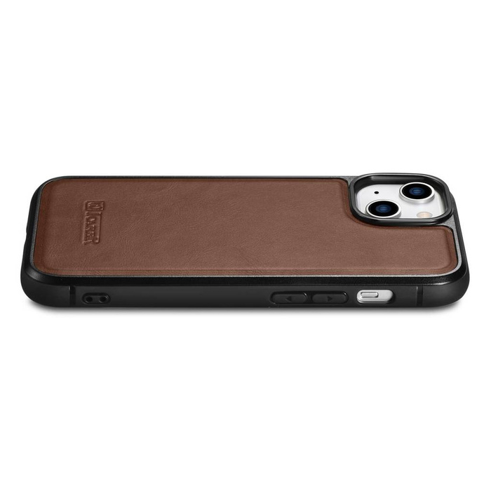 iCarer Leather Oil Wax case covered with natural leather for iPhone 14 Plus (MagSafe compatible) braun (WMI14220719-BN)