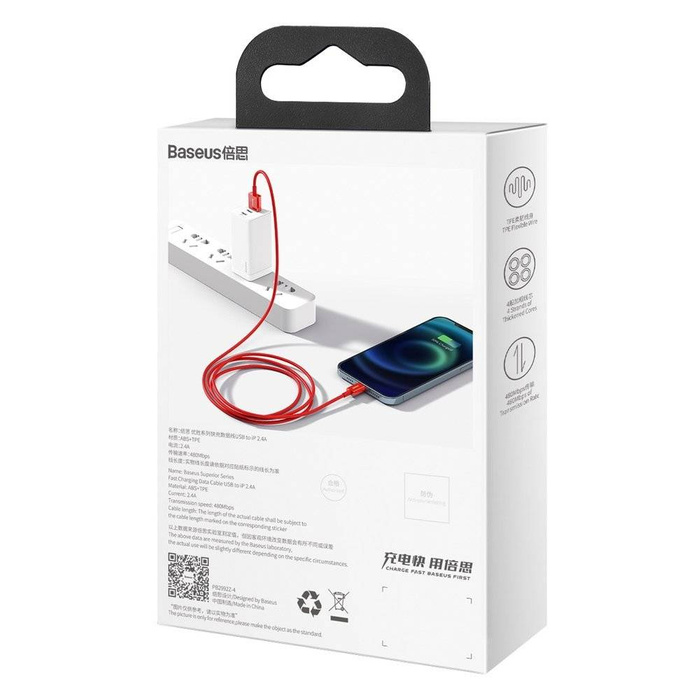 Baseus Superior USB - Lightning fast charging data cable 2,4 A 1 m red (CALYS-A09)