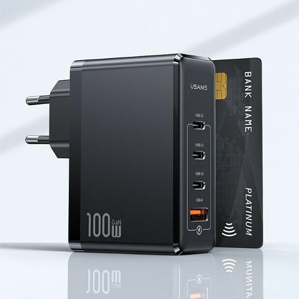 USAMS Ład. siec. 3xUSB-C+1xUSB GaN 100W T50 PD (only head) Fast Charging czarny/black CC163TC01 (US-CC163)