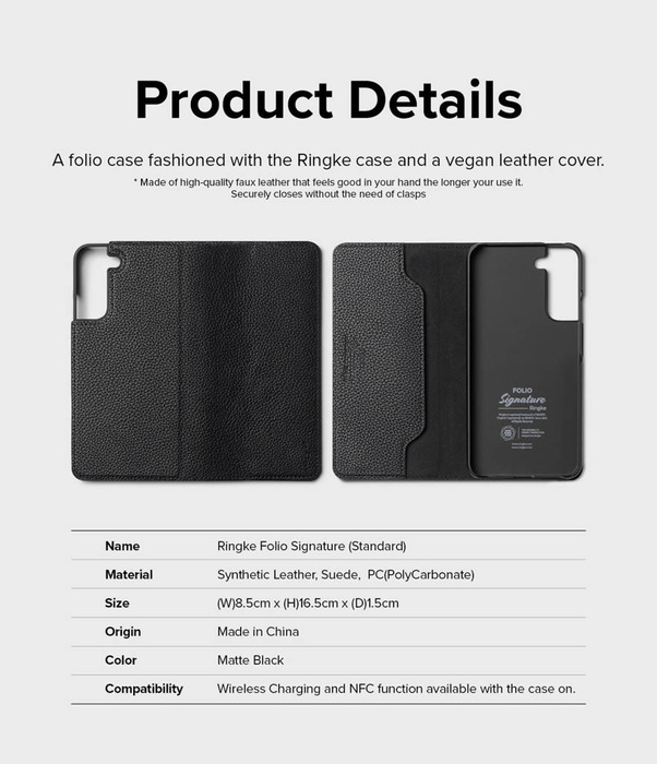 Ringke Folio Signature Flip Custodia in pelle per Samsung Galaxy S22 + (S22 Plus) Nero (FSS118R262)