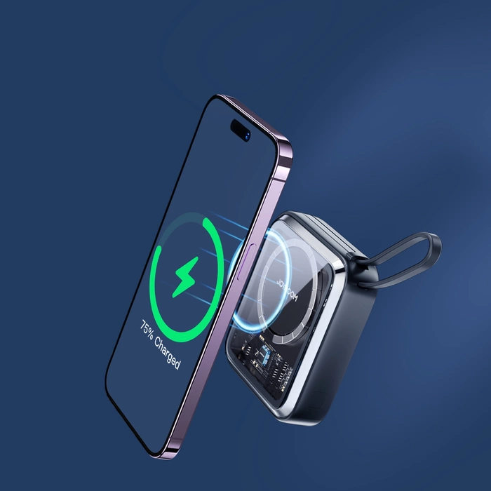 Indukční power banka Joyroom 10000mAh Icy Series 22,5W s vestavěným Lightning kabelem černý (JR-L007)