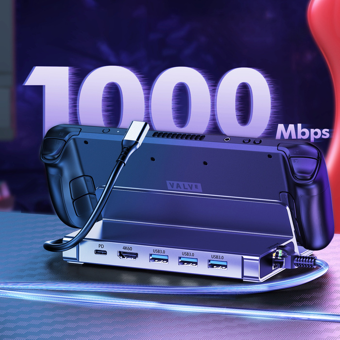 Choetch M52 HUB pro Steam Deck USB-C - USB-C PD/USB-A/HDMI/RJ45 - šedá