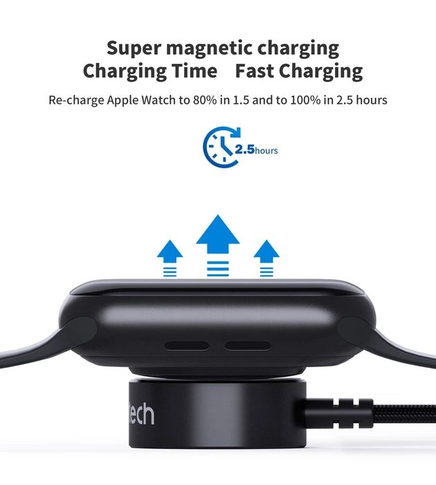 Choetech T319 MFI 5W kabelloses Ladegerät für Apple Watch + USB-C-Kabel – Schwarz